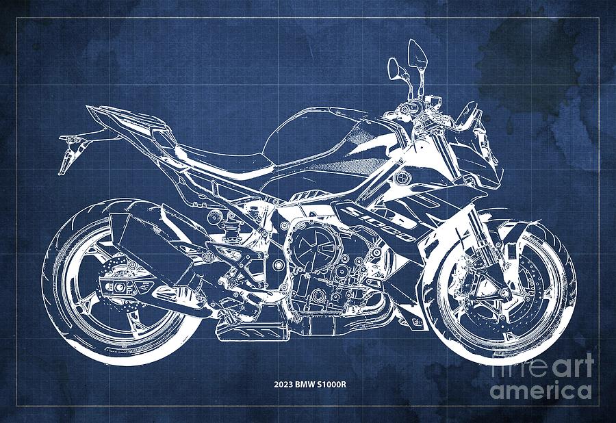 2023 BMW S1000R Blueprint,Blue Background,Drawspots,Gift Ideas for ...