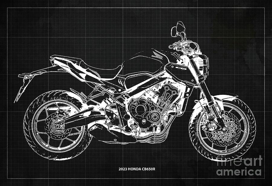 2023 Honda CB650R Blueprint,Dark Grey Background Drawing by Drawspots ...