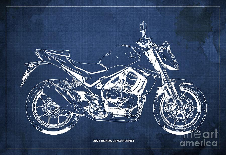 2023 Honda CB750 Hornet Blueprint,Blue Vintage Background Drawing by ...