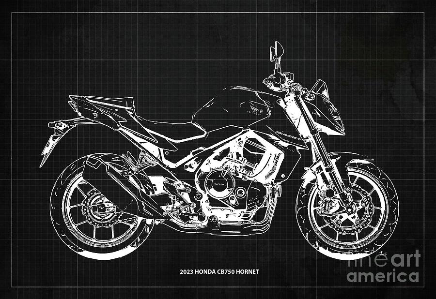 2023 Honda CB750 Hornet Blueprint,Dark Grey Vintage Background Drawing ...