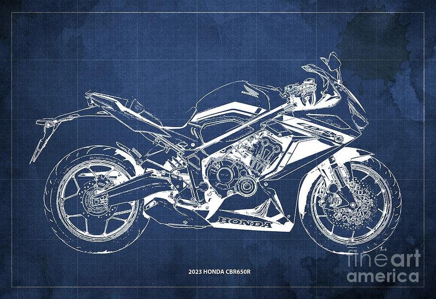 2023 Honda CBR650R Blueprint,Blue Background,Gift for Bikers Drawing by ...