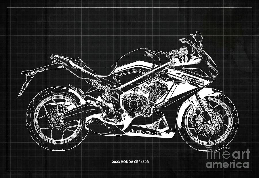 2023 Honda CBR650R Blueprint,Dark Grey Background,Gift for Bikers ...