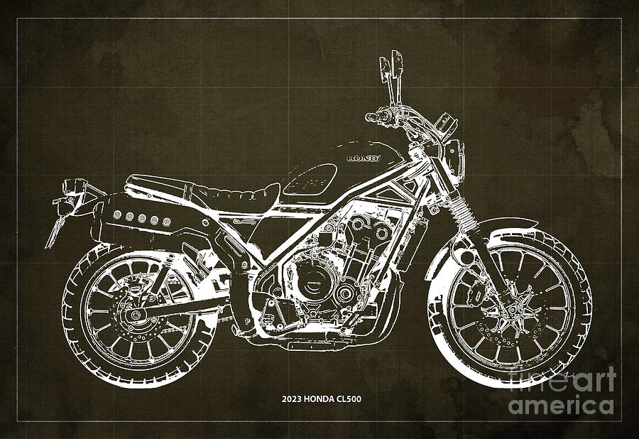 2023 Honda CL500 Blueprint,Brown Vintage Background Drawing by ...