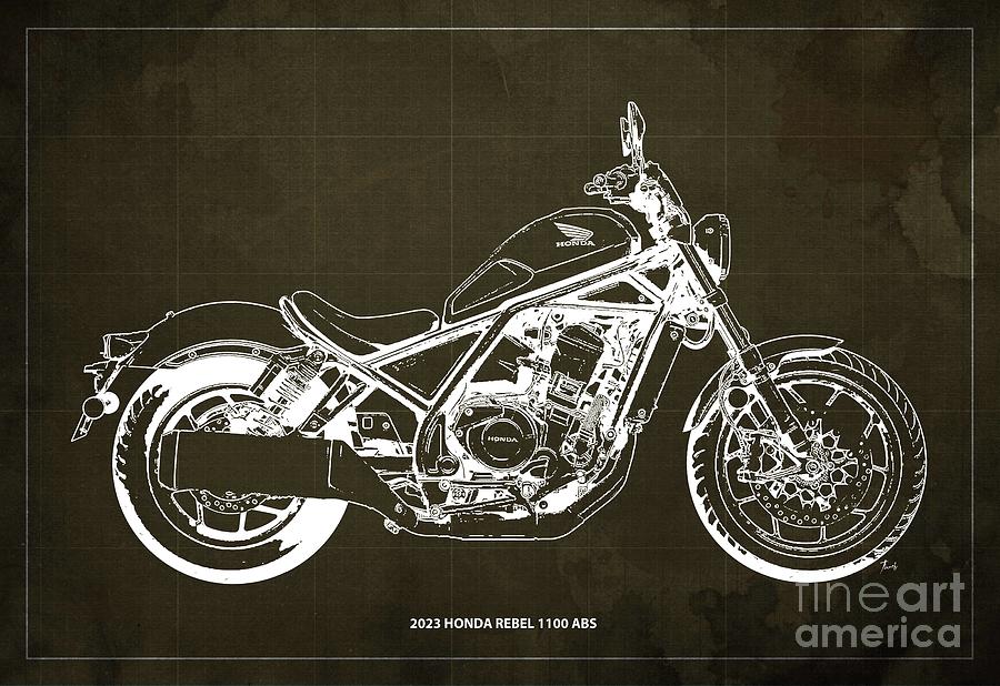 2023 Honda Rebel 1100 ABS Blueprint,Vintage Brown Background,Gift for ...