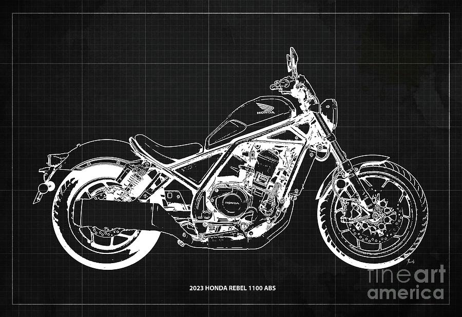 2023 Honda Rebel 1100 ABS Blueprint,Vintage Dark Grey Background,Gift ...