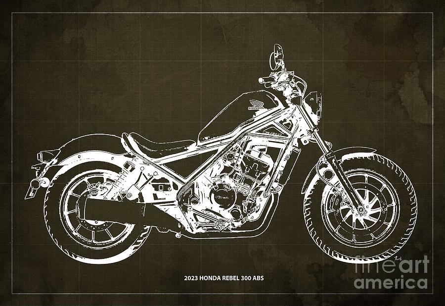 2023 Honda Rebel 300 ABS Blueprint,Vintage Brown Background,Gift for ...
