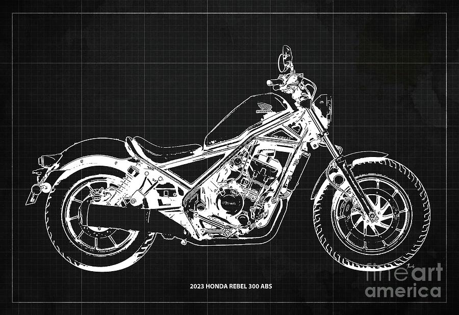 2023 Honda Rebel 300 ABS Blueprint,Vintage Dark Grey Background,Gift ...