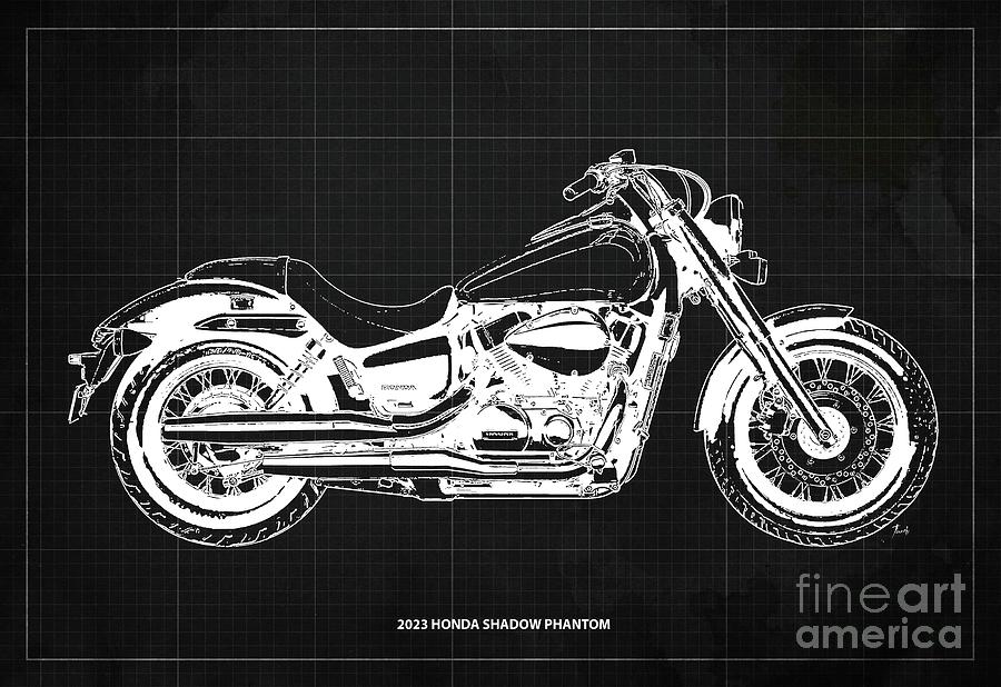 2023 Honda Shadow Phantom Blueprint,Vintage Dark Grey Background ...