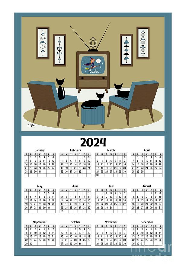 2024 Calendar Bewitched Cats Digital Art by Donna Mibus