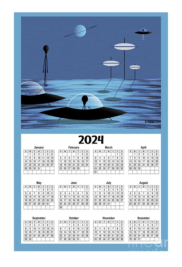 2024 Calendar Blue Aliens in Space Digital Art by Donna Mibus