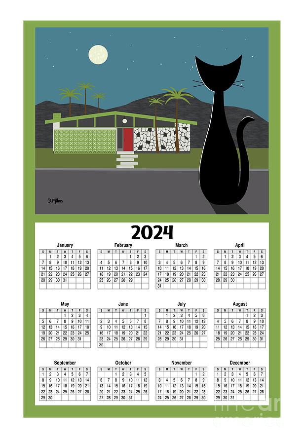 2024 Calendar Cat Looking at House Digital Art by Donna Mibus