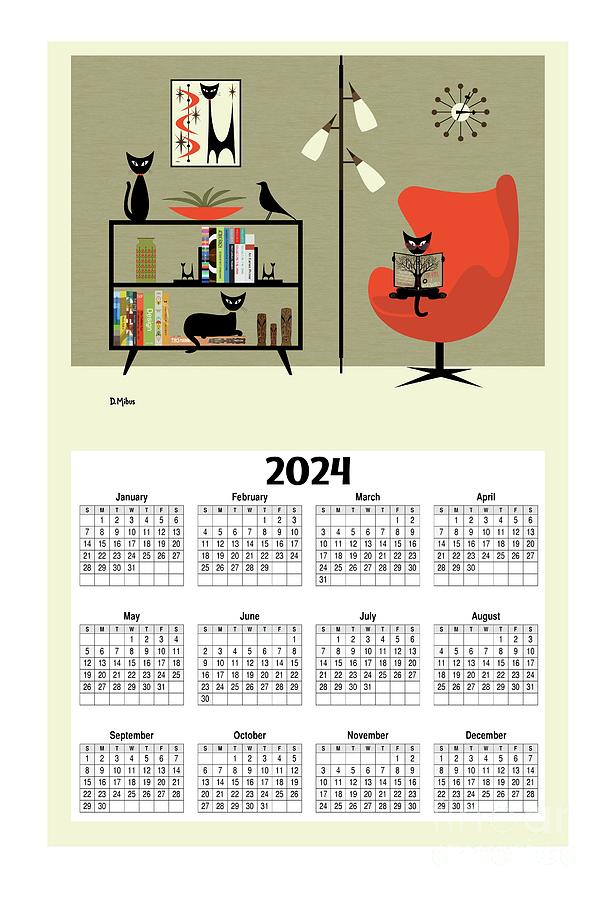 2024 Calendar Cat Reading Digital Art by Donna Mibus