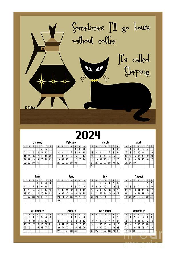 2024 Calendar Coffee Cat Digital Art by Donna Mibus