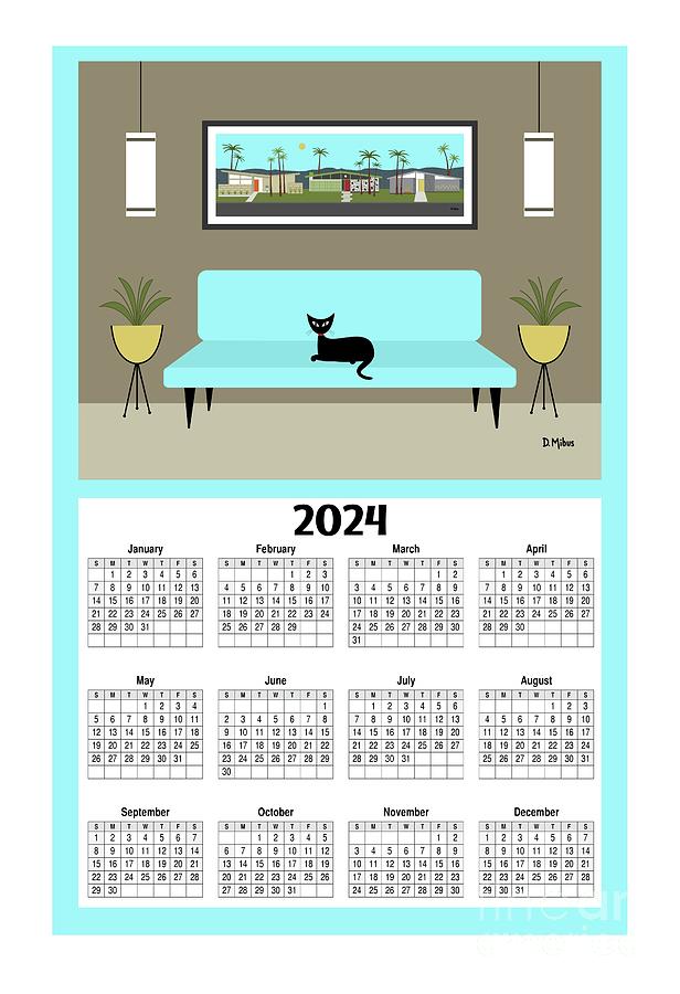 2024 Calendar Mid Century Neighborhood Digital Art by Donna Mibus