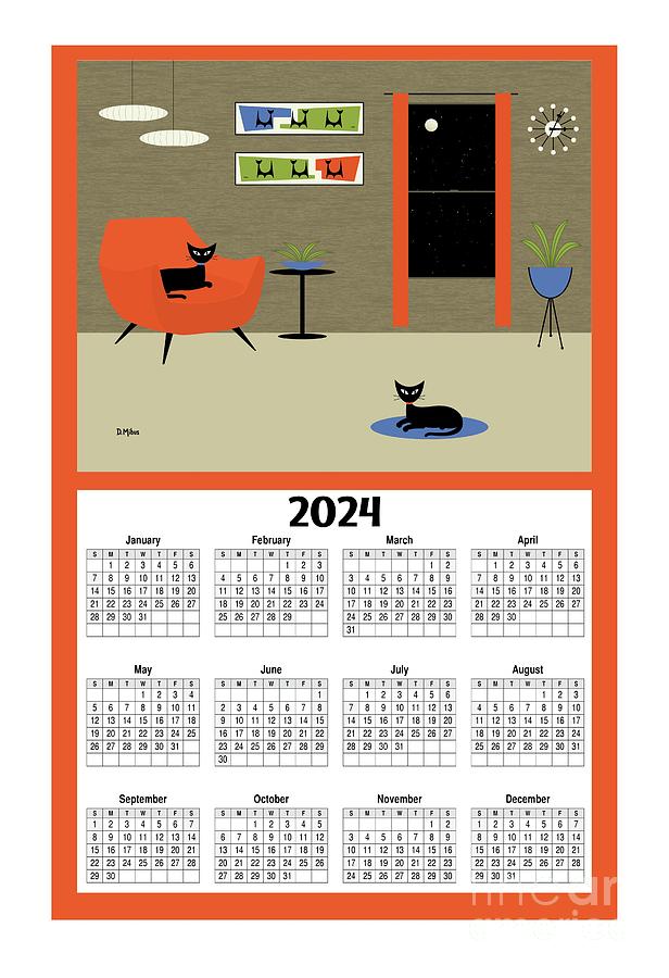 2024 Calendar Mini Atomic Cats Digital Art by Donna Mibus