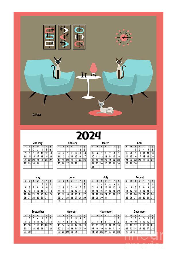 2024 Calendar Siamese Cats Digital Art by Donna Mibus