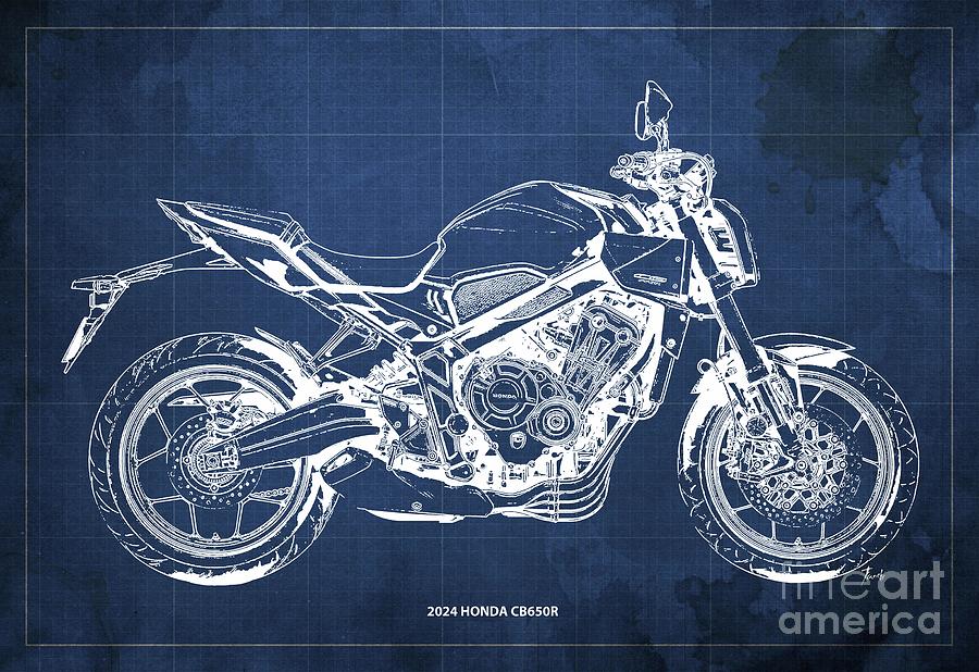 2024 Honda CB650R Blueprint,Original Blue Background,Motorcycle ...