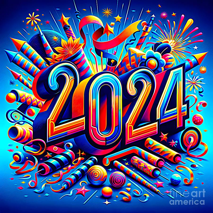 2024 With Fireworks and Noisemakers Abstract Expressionism Digital Art by Rose Santuci-Sofranko