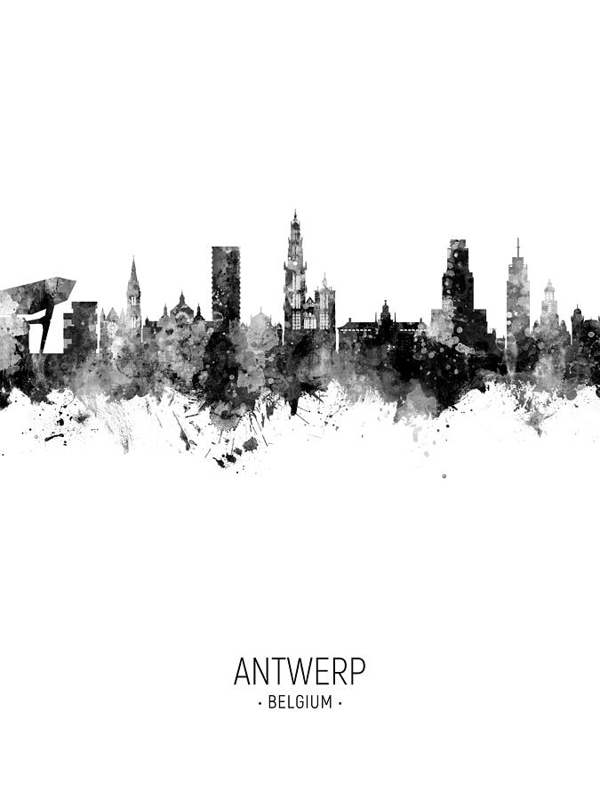 Skyline Digital Art - Antwerp Belgium Skyline #21 by Michael Tompsett