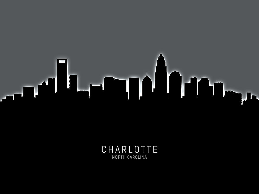 Charlotte Digital Art - Charlotte North Carolina Skyline #21 by Michael Tompsett