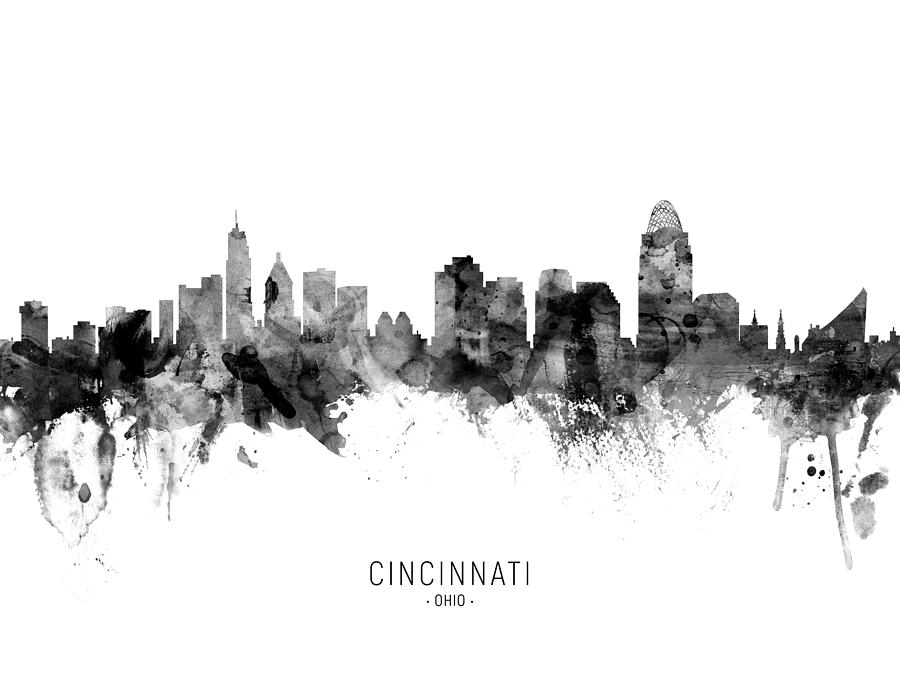 Cincinnati Digital Art - Cincinnati Ohio Skyline #21 by Michael Tompsett