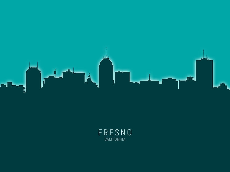 Fresno Digital Art - Fresno California Skyline #21 by Michael Tompsett