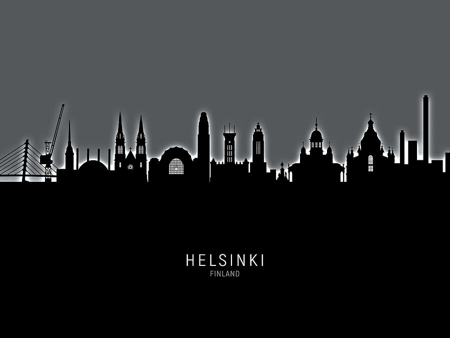 Skyline Digital Art - Helsinki Finland Skyline #21 by Michael Tompsett