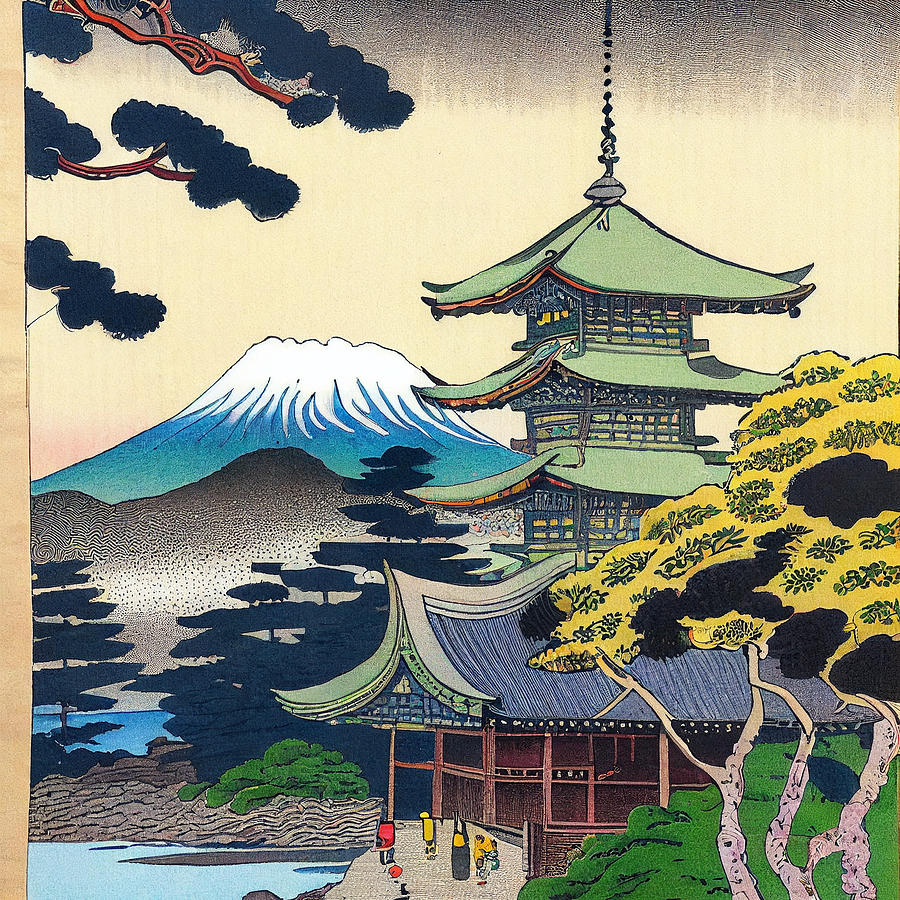 Fantasy Digital Art - Japanese  Landcape    intricate  zen  art  Ukiyo  e  ja  by Asar Studios #21 by Celestial Images