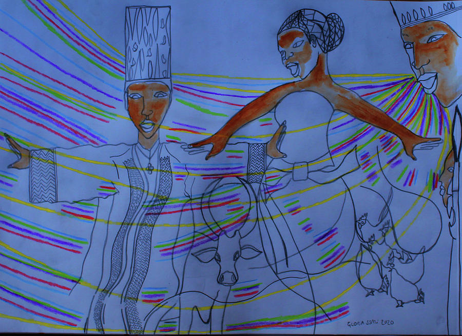 Kintu and Nambi Nambi Looks Back #21 Painting by Gloria Ssali
