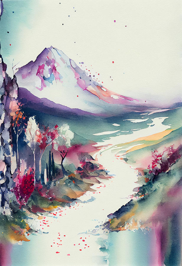 landscape  inspired  by  Yuko  Naama  watercolor  by Asar Studios Digital Art