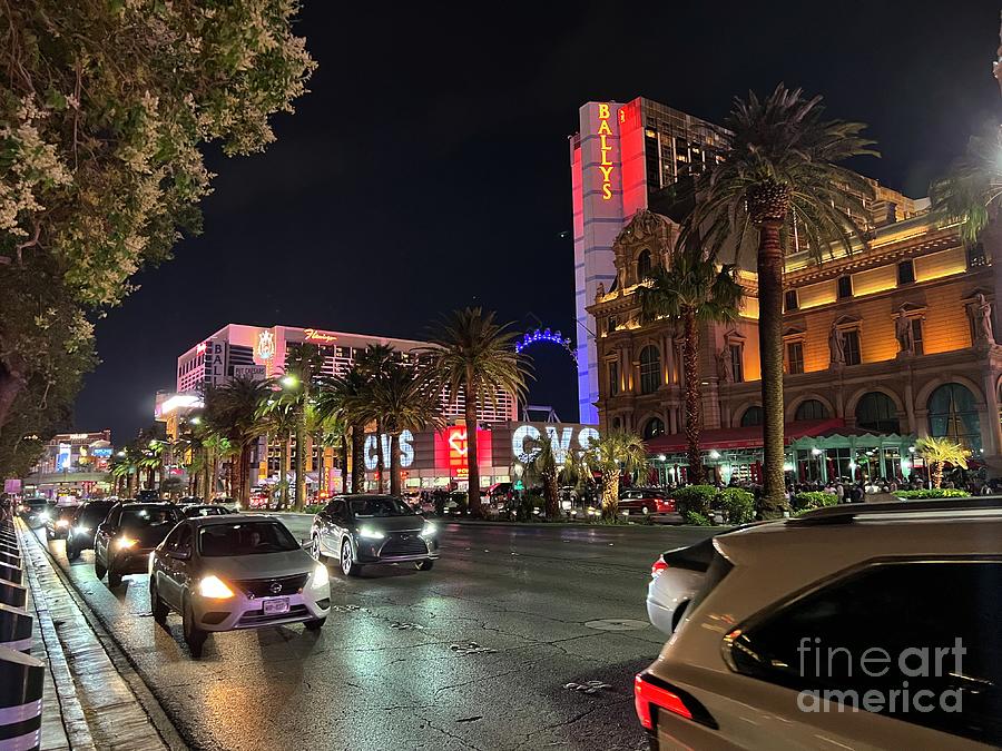 Las Vegas Nevada Night Lights Street Cars Scene Las Vegas Blvd View