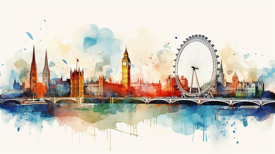 London Skyline Watercolour #22 Mixed Media