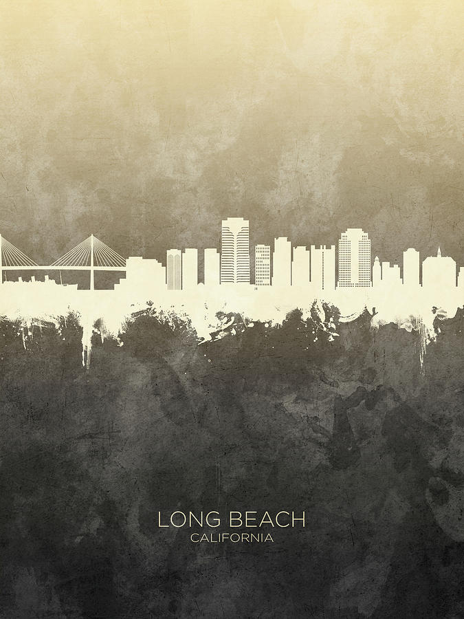 Long Beach Digital Art - Long Beach California Skyline #21 by Michael Tompsett