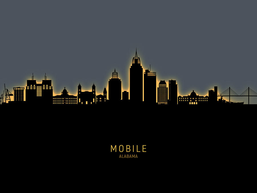 Mobile Skyline Digital Art - Mobile Alabama Skyline #21 by Michael Tompsett