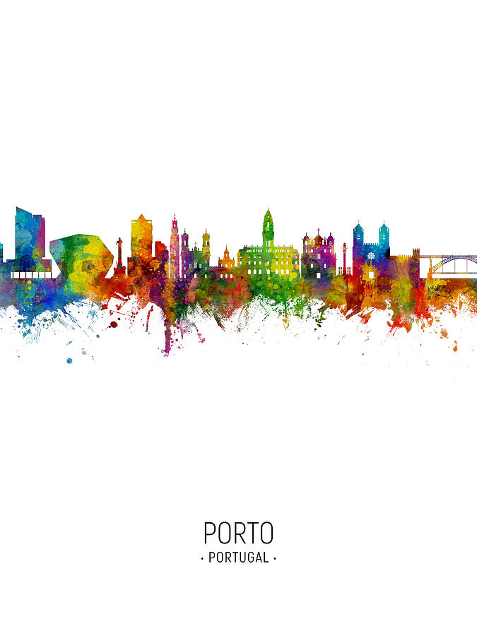 Skyline Digital Art - Porto Portugal Skyline #21 by Michael Tompsett