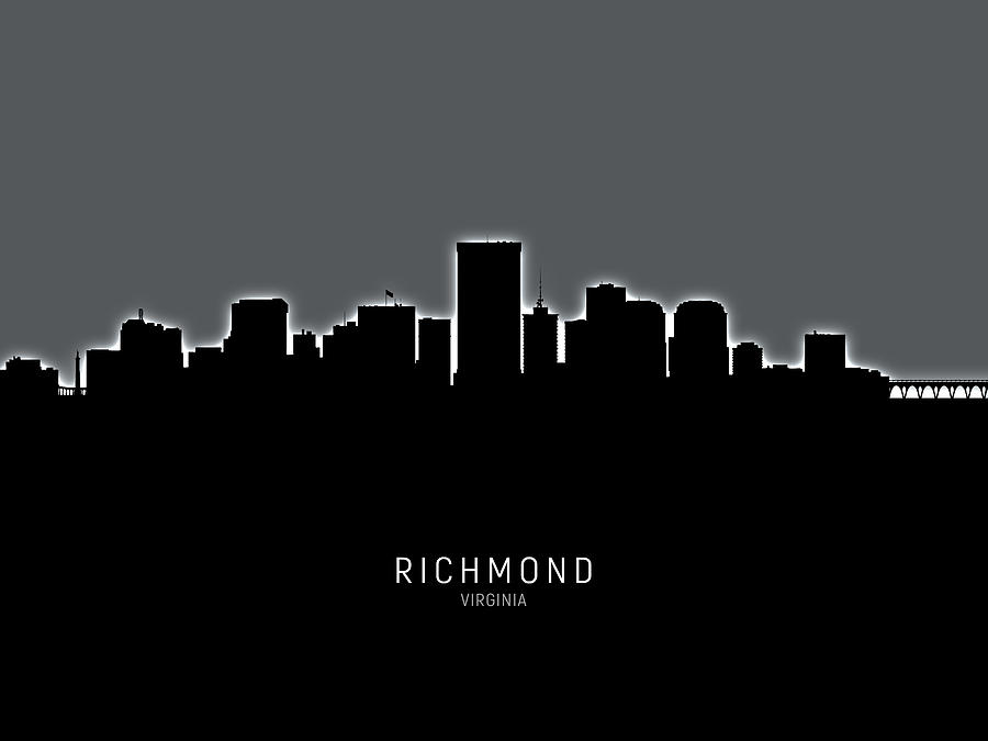 Richmond Digital Art - Richmond Virginia Skyline #21 by Michael Tompsett