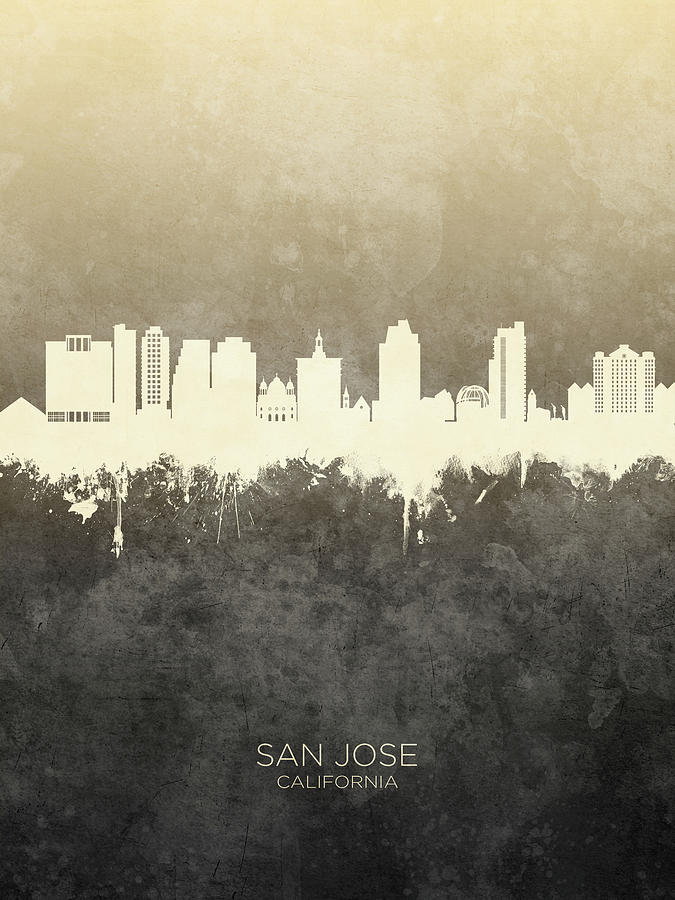 San Jose Digital Art - San Jose California Skyline #21 by Michael Tompsett