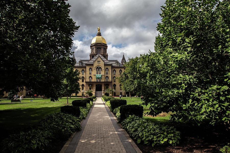 Walkway view of the Golden Dome at University of Notre Dame Photograph by Eldon McGraw