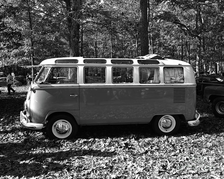 Black And White Photograph - 21 Window Volkswagen Original Hippie Van black and white by Paul Ward