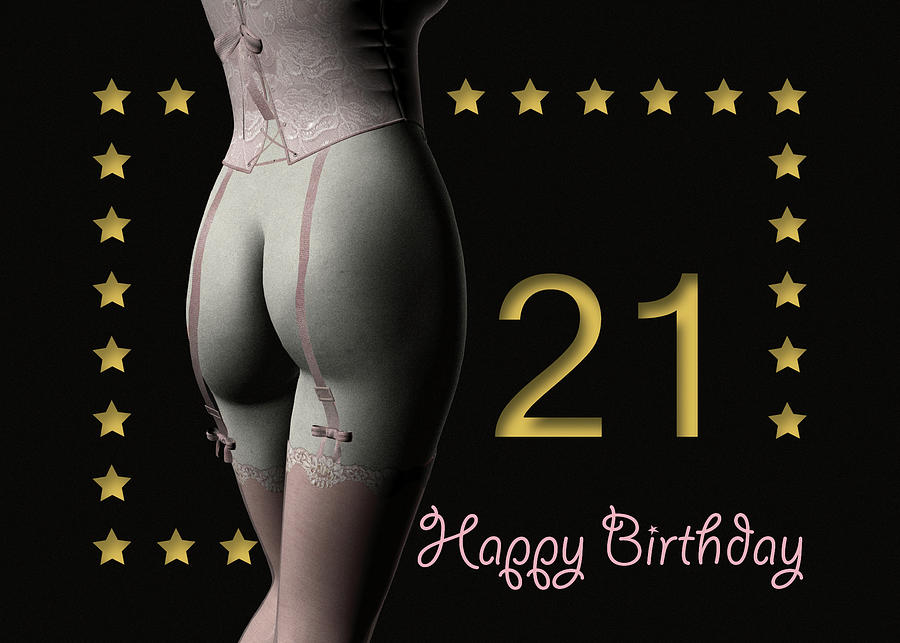 21st Birthday Sexy Girl with Golden Stars Pink Corset and Stocki Digital Art by Jan Keteleer