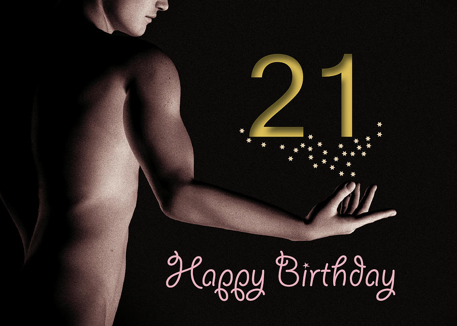 21st Sexy Boy Birthday Golden Stars Black and White Digital Art by Jan Keteleer