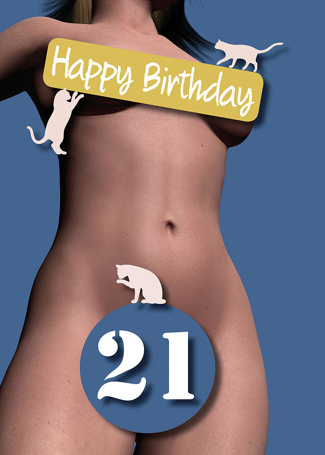 21st Sexy Girl Birthday Blue and Pink Cats Digital Art by Jan Keteleer