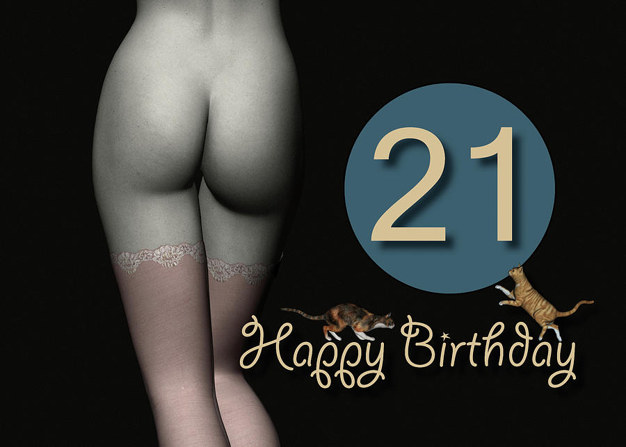21th Birthday Sexy Girl with Stockings and playing Cats Digital Art by Jan Keteleer