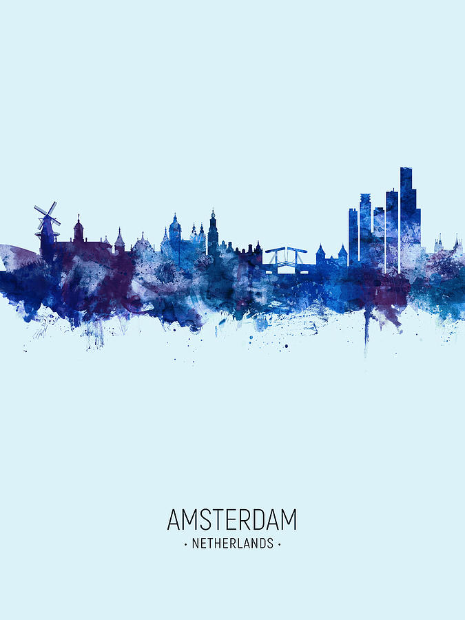 Skyline Digital Art - Amsterdam The Netherlands Skyline #22 by Michael Tompsett