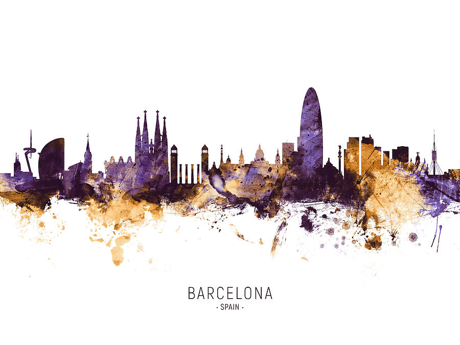 Barcelona Spain Skyline #22 Digital Art by Michael Tompsett