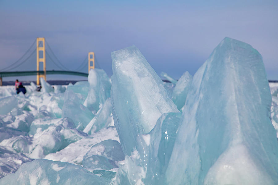 Blue ice in the Straits of Mackinac located in Mackinaw City, Michigan