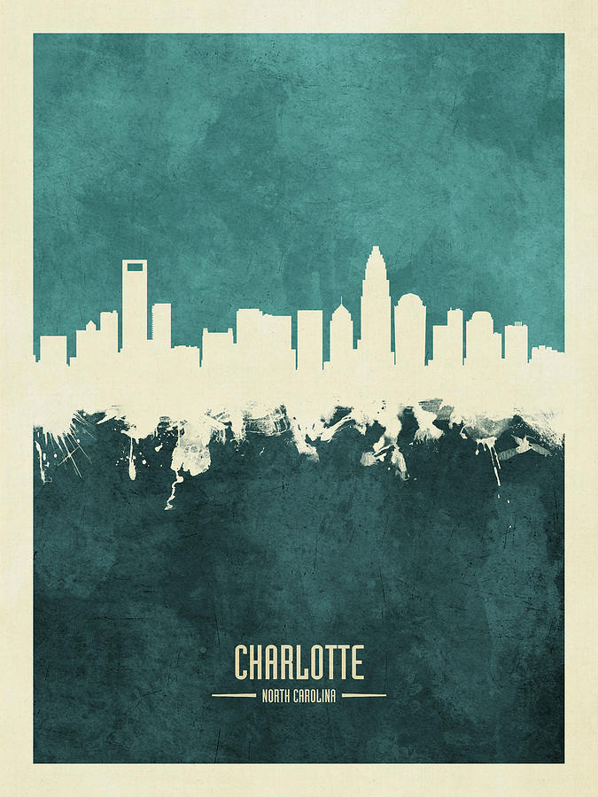 Charlotte Digital Art - Charlotte North Carolina Skyline #22 by Michael Tompsett