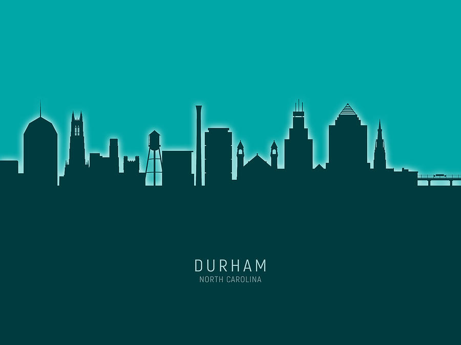 Durham Digital Art - Durham North Carolina Skyline #22 by Michael Tompsett