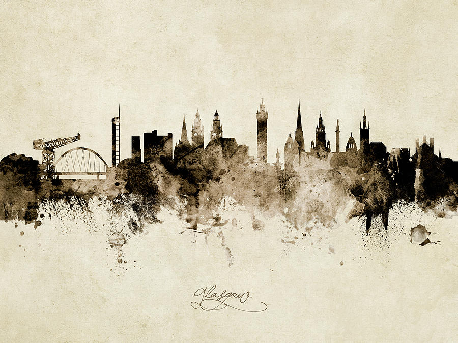 Skyline Digital Art - Glasgow Scotland Skyline #22 by Michael Tompsett