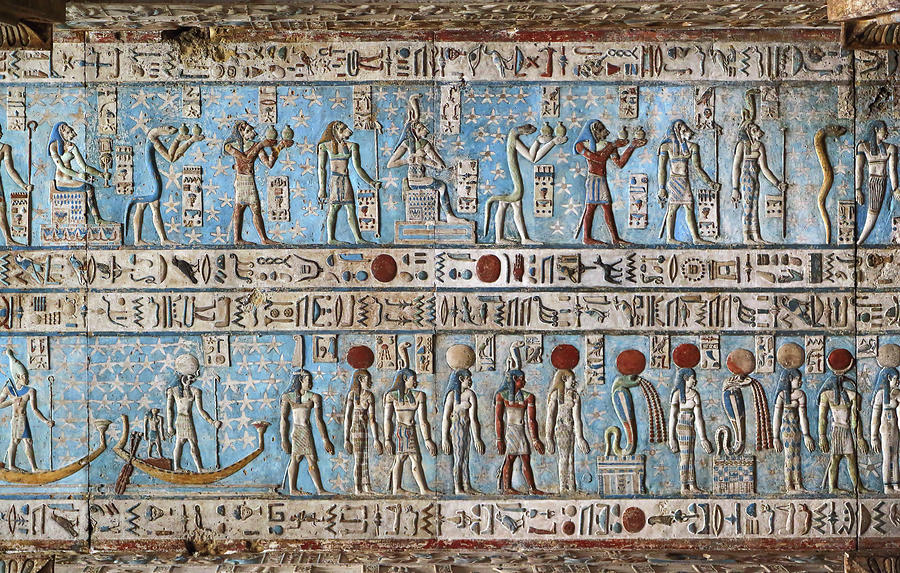 Hieroglyphic carvings in ancient egyptian temple #22 Painting by Mikhail Kokhanchikov